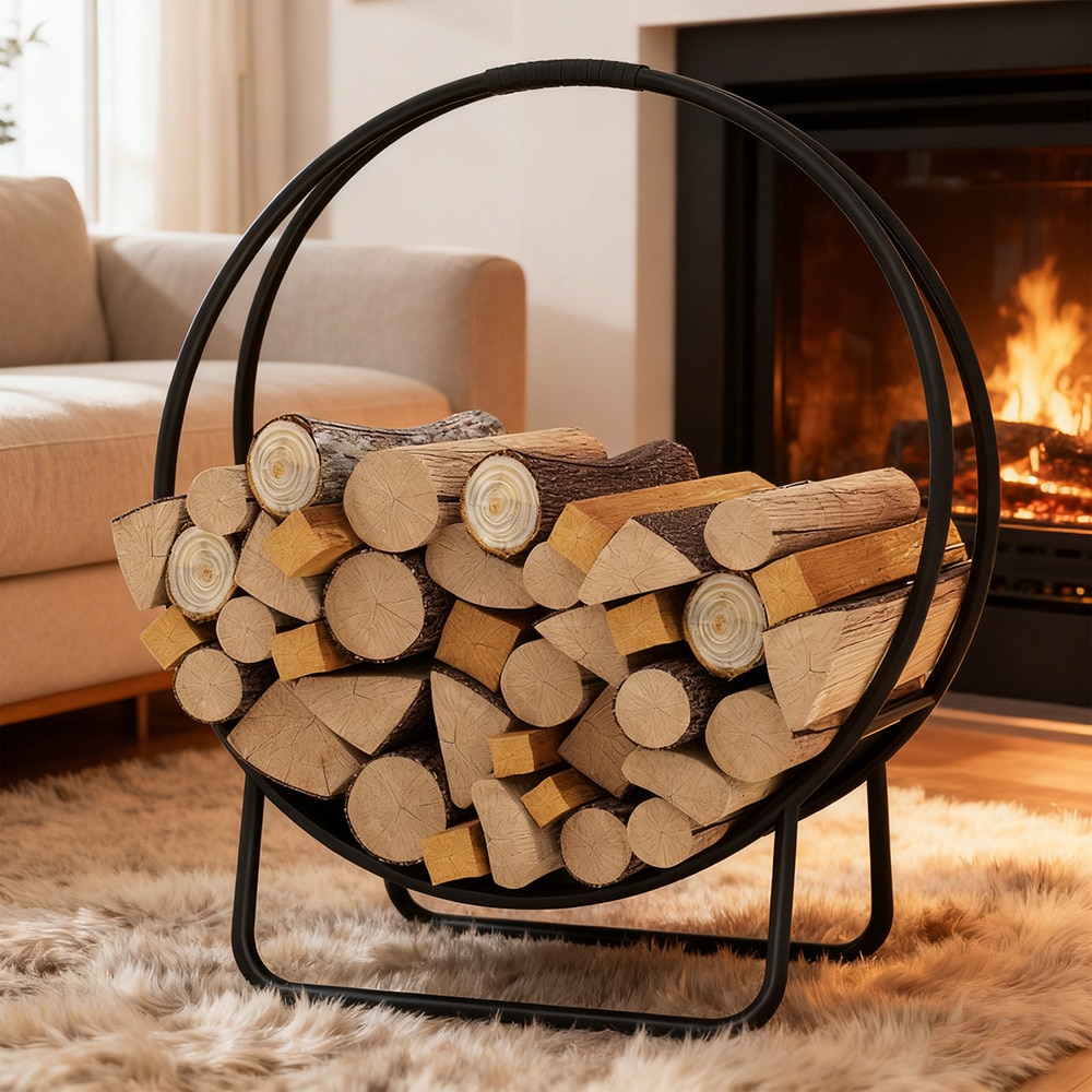 Firewood Log Hoop 20 Inch Round Heavy-duty Metal Curved Log Rack With Stand_voghion.com
